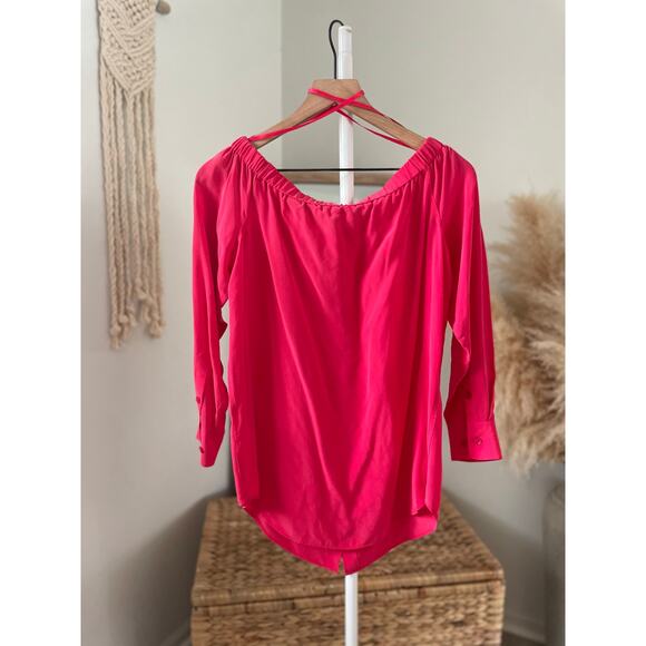 Equipment Gretchen Silk Off Shoulder Blouse Small Pink Magenta Button Down - Picture 6 of 8